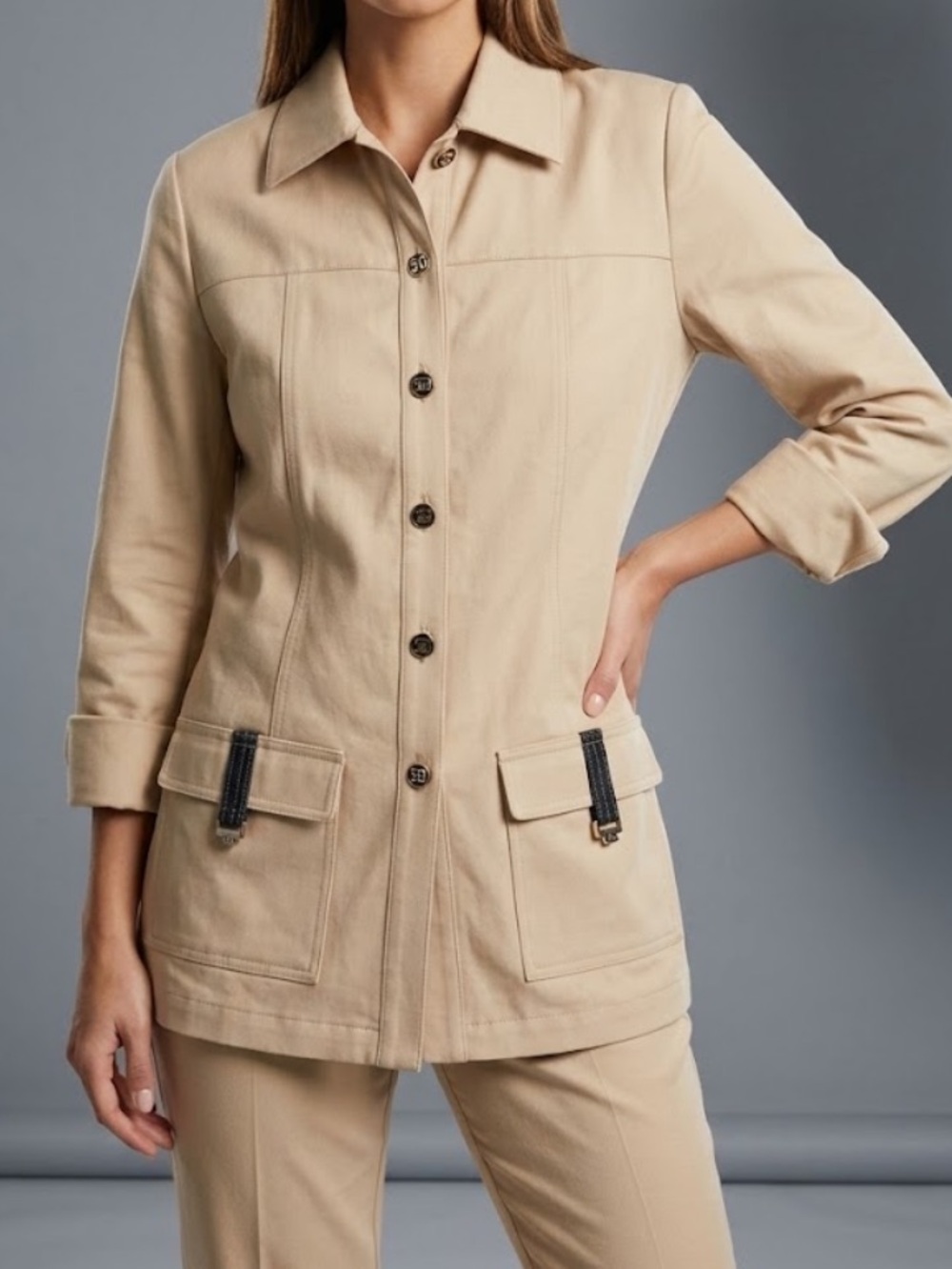 St John Sport Classic Beige Button-Front Jacket Size 8